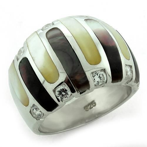 LOAS1167 - High-Polished 925 Sterling Silver Ring with Precious Stone Conch in Multi Color - Grocery