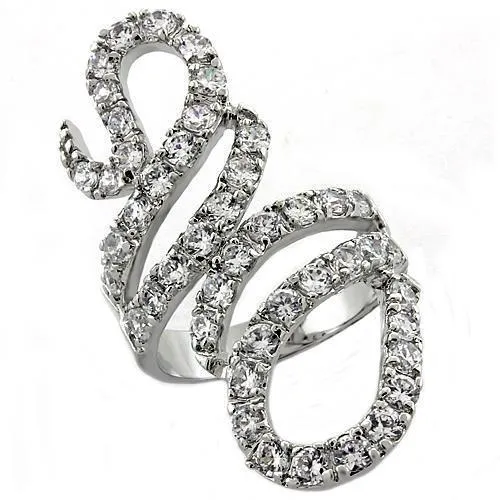 LOA1014 - Rhodium Brass Ring with AAA Grade CZ in Clear - Grocery