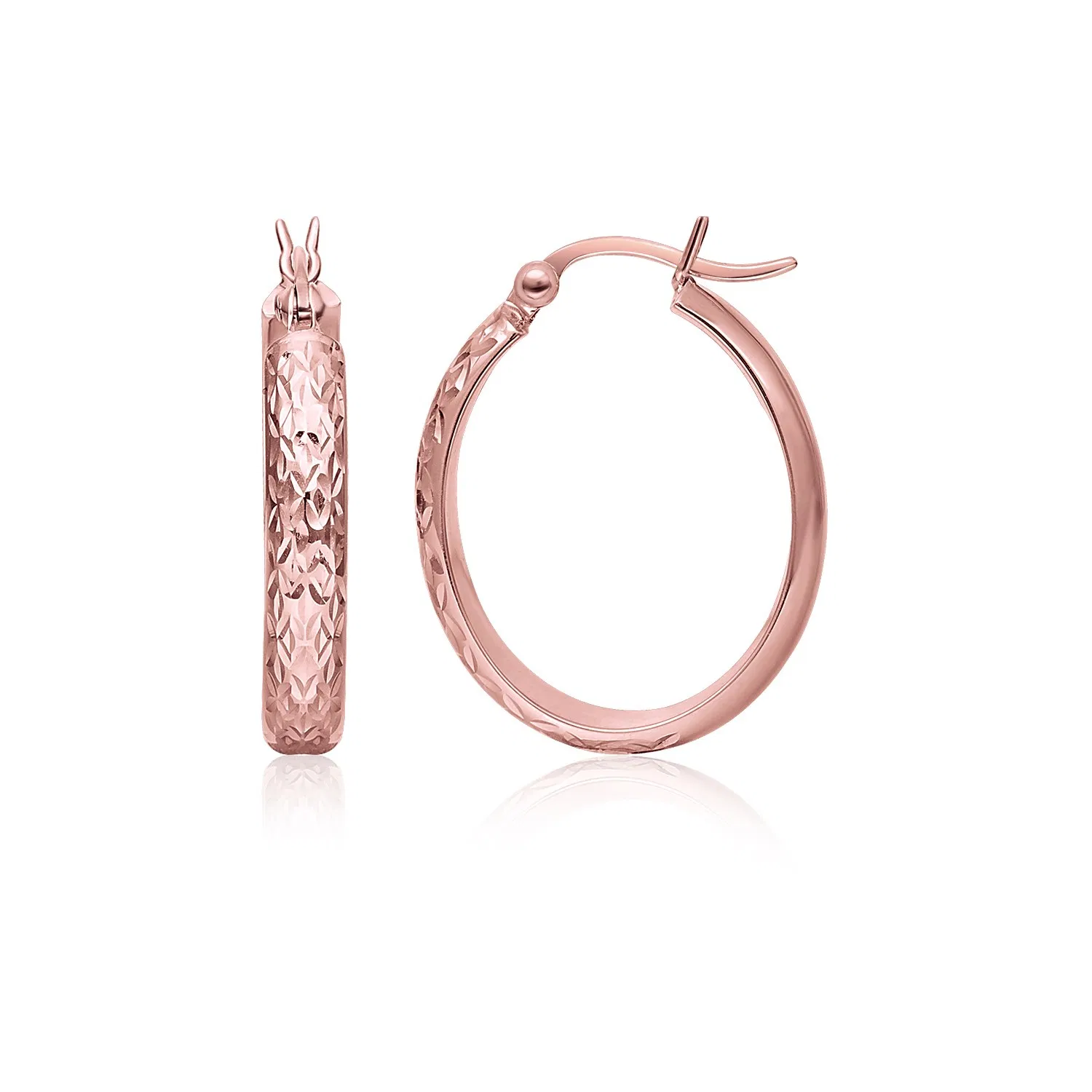 14k Rose Gold Hammered Oval Hoop Earrings - Grocery