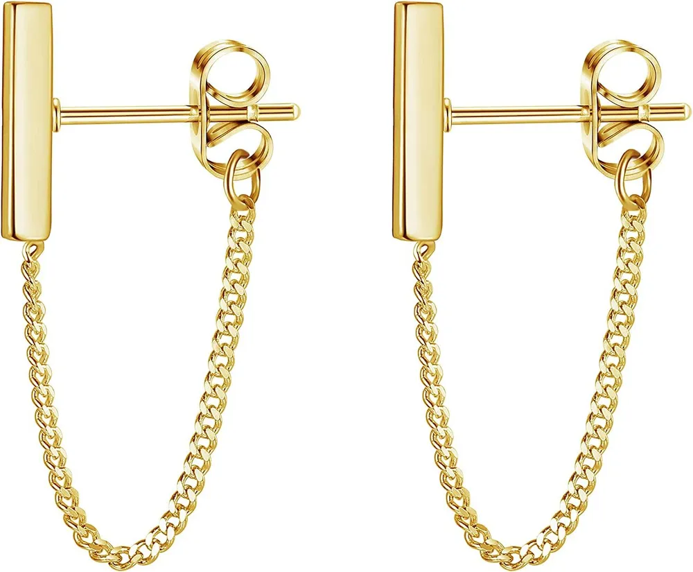 925 Sterling Chain Stud Earrings Minimalist Threader Dangle Earrings Bar Chain Earrings for Women - Grocery