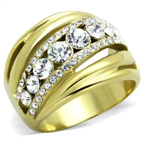 TK1880 - IP Gold(Ion Plating) Stainless Steel Ring with Top Grade Crystal in Clear - Grocery