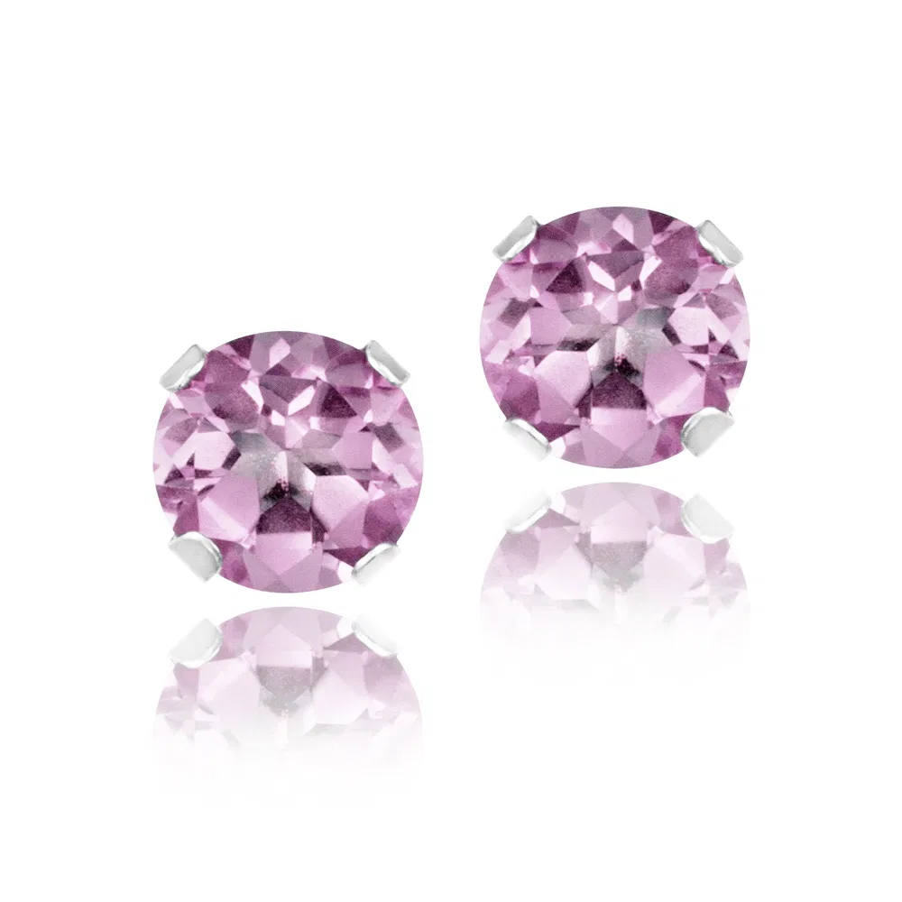 Sterling Silver 1ct Light Pink CZ Stud Earrings, 5mm - Grocery