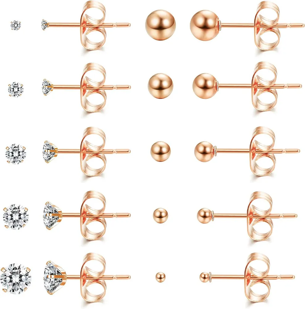 316L Surgical Steel Stud Earrings Set for Women Mens 20g Ball CZ Stud Earrings Cartilage Gift 2-6mm - Grocery