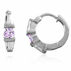 Sterling Silver Lavender & White CZ Hoop Earrings - Grocery