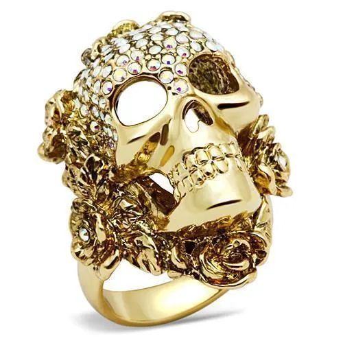3W017 - Gold White Metal Ring with Top Grade Crystal in Aurora Borealis (Rainbow Effect) - Grocery