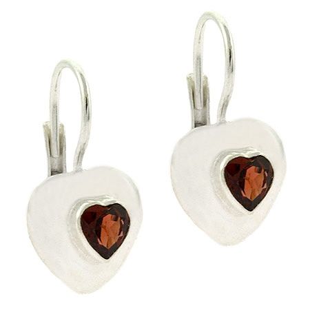 Sterling Silver Garnet Heart Leverback Earrings - Grocery