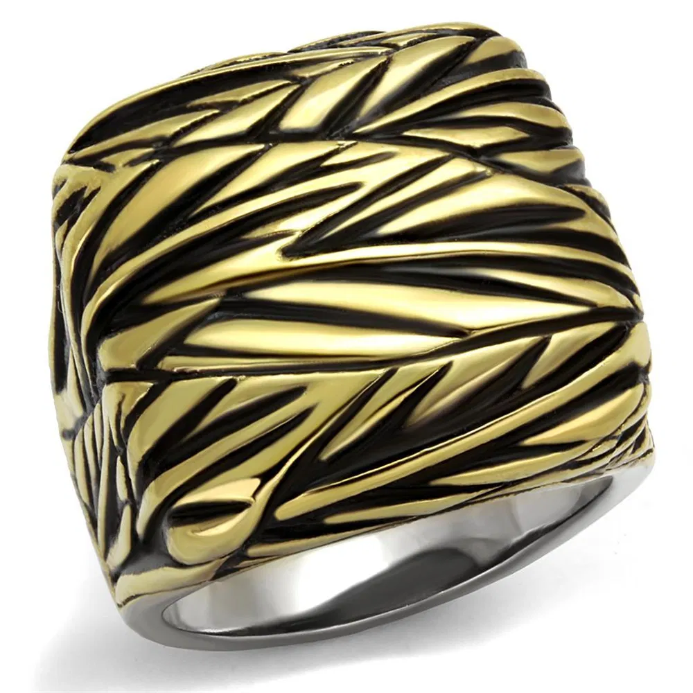 TK2370 - Two-Tone IP Gold (Ion Plating) Stainless Steel Ring with Epoxy in Jet - Grocery