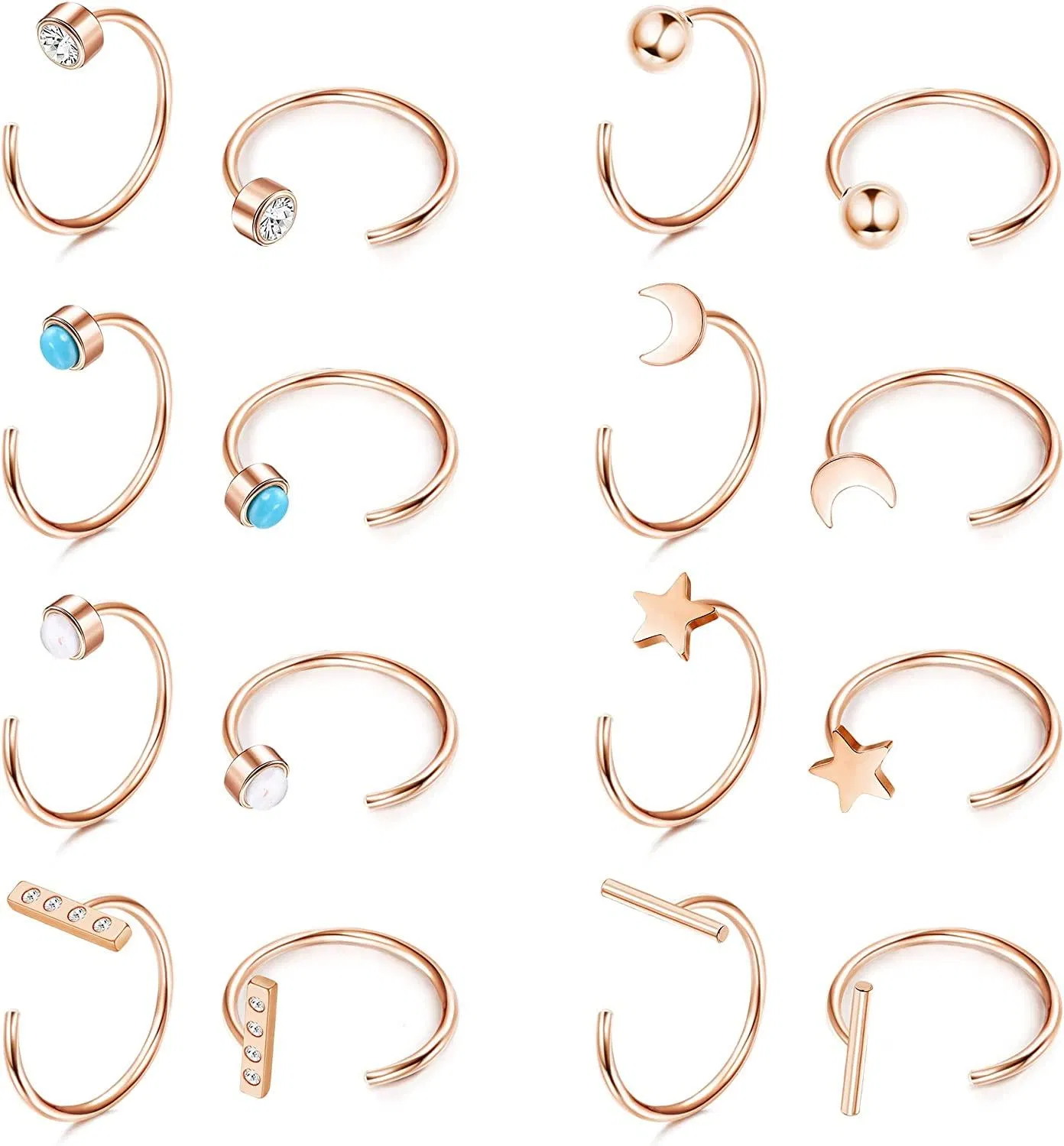 8Pairs Huggie Hoop Earrings for Women Stainless Half Open Hoop Earrings - Grocery