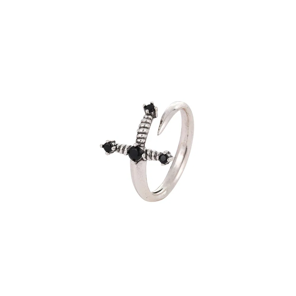 Personalised Minimalist Black CZ Sword Ring Jewellery - Grocery