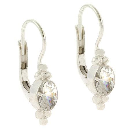 Sterling Silver Diamond cz oval stone bali bead Lever Back LeverBack Earrings - Grocery