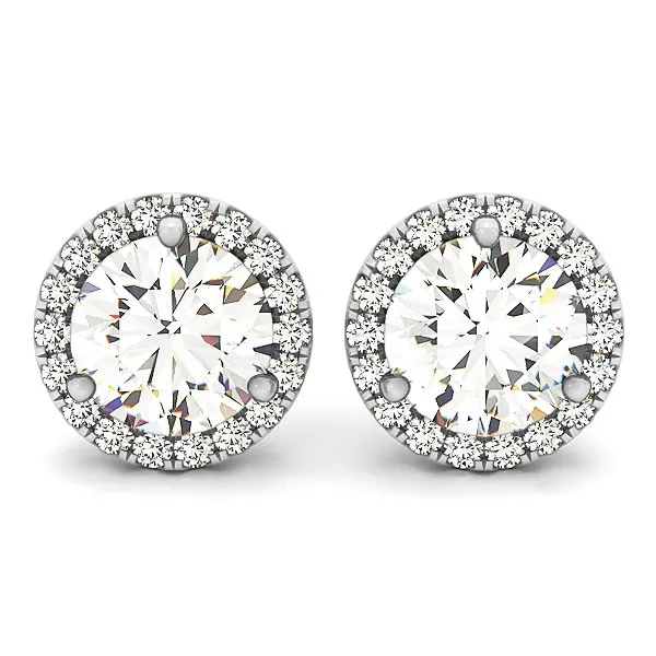 14k White Gold Round Prong Halo Style Earrings (1 cttw) - Grocery