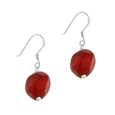 Sterling Silver Carnelian Stone Chunky Nugget Dangle Earrings - Grocery