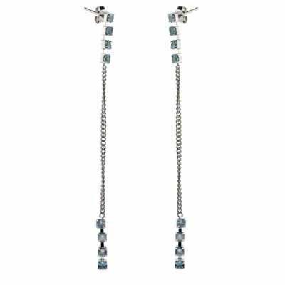 Sterling Silver Aquamarine CZ Stiletto Earrings - Grocery
