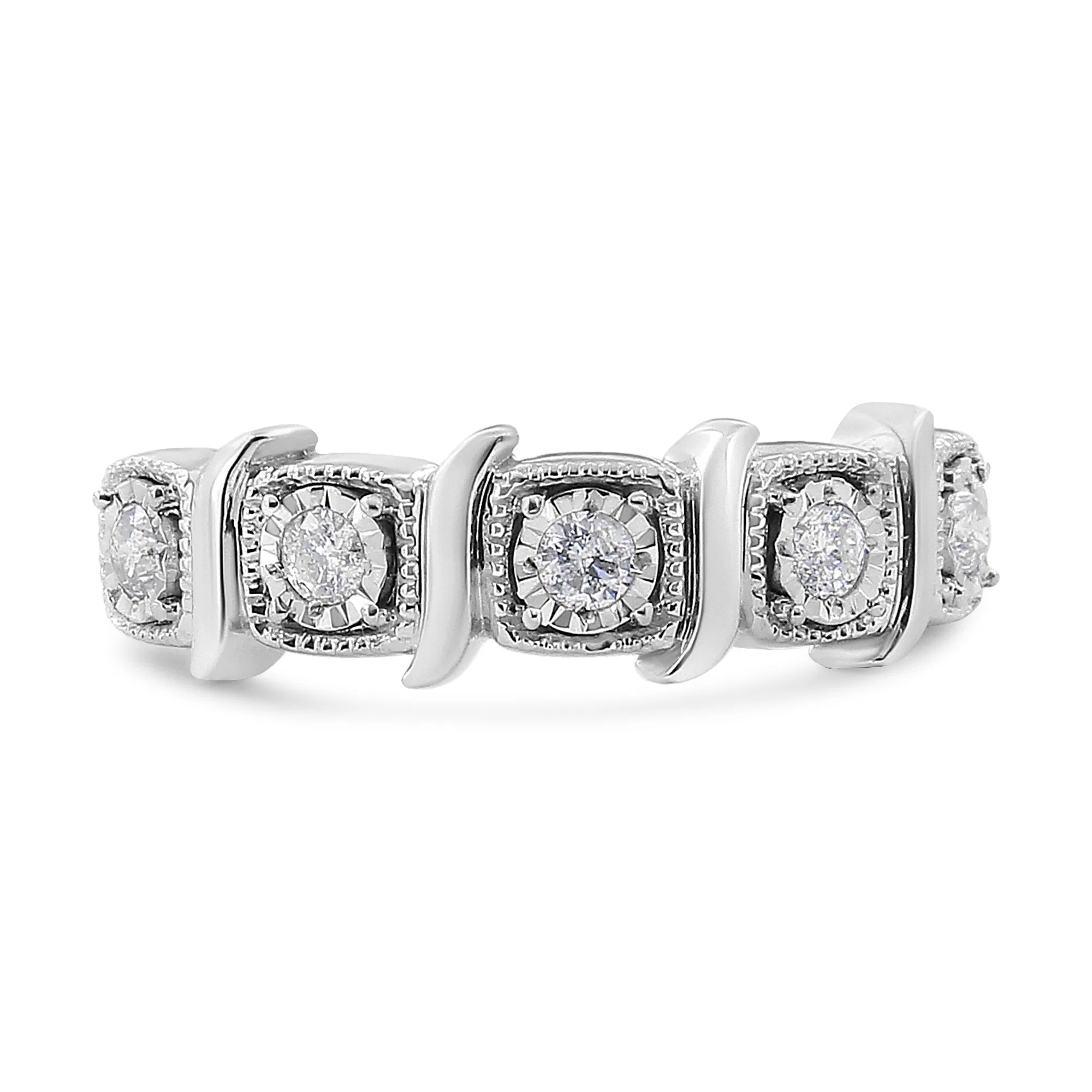 .925 Sterling Silver 1/4 Cttw Miracle Set Diamond 5-Stone Swirl Band Ring (I-J Color, I1-I2 Clarity) - Grocery