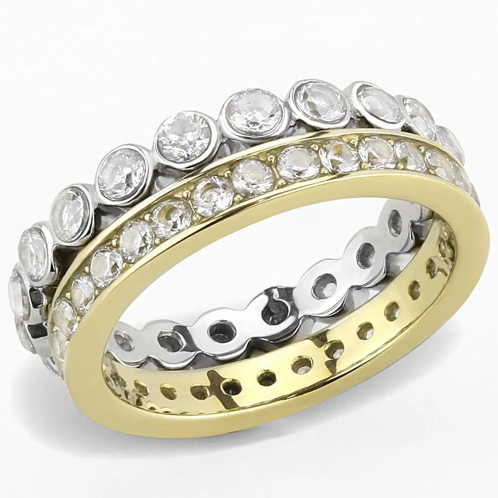 TK3232 - Two-Tone IP Gold (Ion Plating) Stainless Steel Ring with AAA Grade CZ in Clear - Grocery