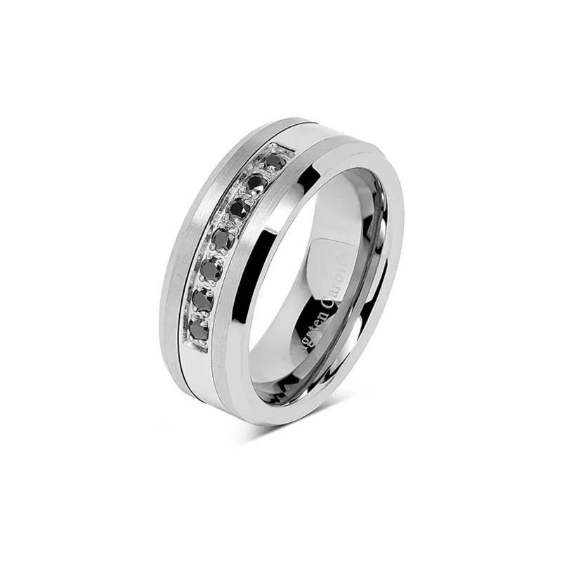 Fashion Men's 8mm Tungsten Steel Zircon Ring - Grocery