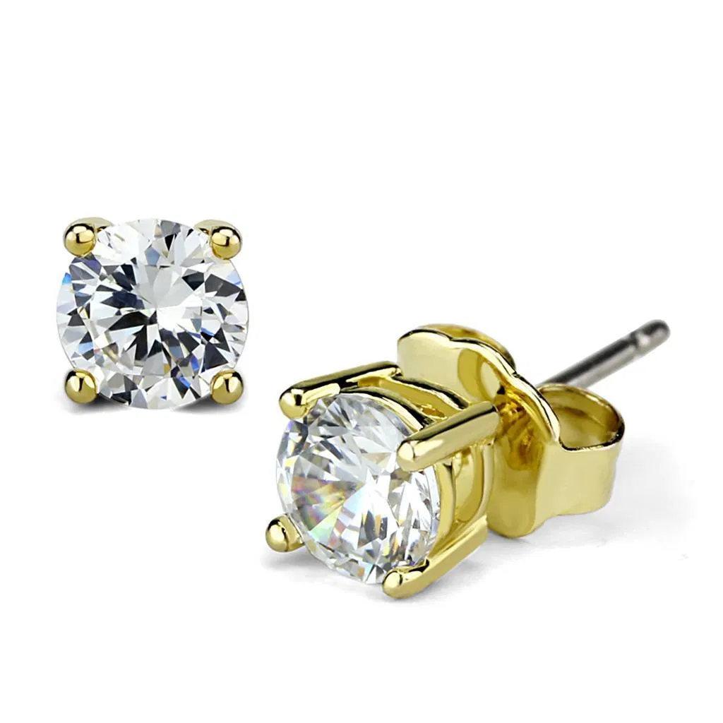 LO3958 - Gold Brass Earrings with AAA Grade CZ in Clear - Grocery