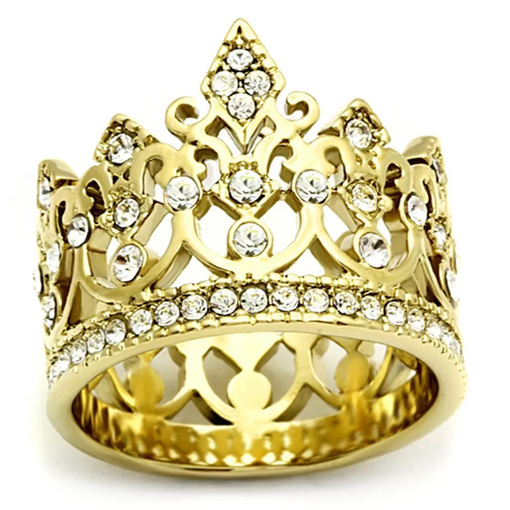 TK1507 - IP Gold(Ion Plating) Stainless Steel Ring with Top Grade Crystal in Clear - Grocery