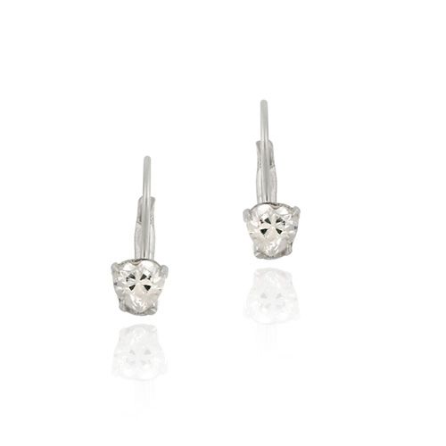 Sterling Silver CZ Heart Lever-Back Earrings - Grocery