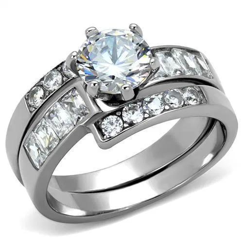 TK2616 - No Plating Stainless Steel Ring with AAA Grade CZ in Clear - Grocery