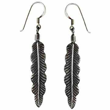 Sterling Silver Antique Feather Design Earrings - Grocery