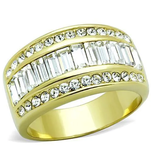 TK1561 - IP Gold(Ion Plating) Stainless Steel Ring with Top Grade Crystal in Clear - Grocery