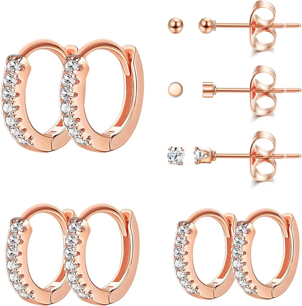 6Pairs Small Hoop Earrings Set for Men Women Tiny Cartilage Earring Cubic Zirconia Huggie Earrings Mini Hoop Earrings Piercing 8mm 10mm 12mm - Grocery