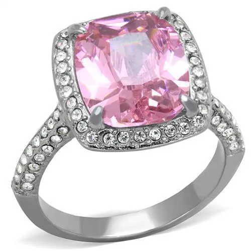 TK2027 - High polished (no plating) Stainless Steel Ring with AAA Grade CZ in Rose - Grocery