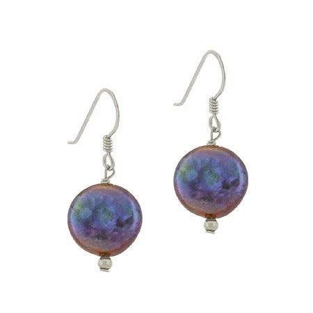 Sterling Silver Freshwater Cultured Peacock Coin Pearl Dangle Earrings - Grocery