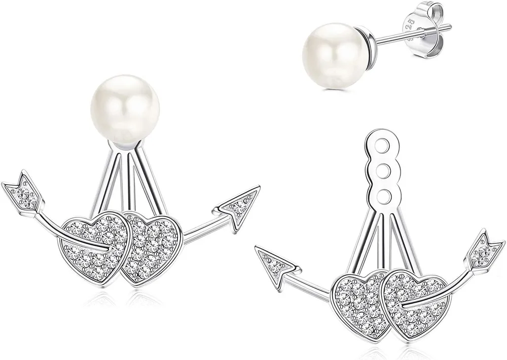 Post Austria Crystals Arrow Earring Jackets for Women Multiple Usage 6mm Pearl Stud Front Back Ear Cuff Earrings - Grocery