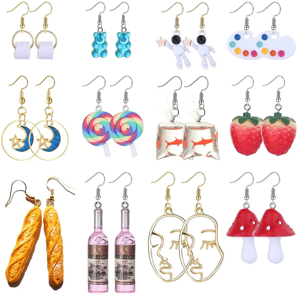12Pairs Cute Funny Cool Weird Earrings Toilet Paper; Water Bottle; Abstract Kawaii Earrings Hand Statement Earrings for Women - Grocery