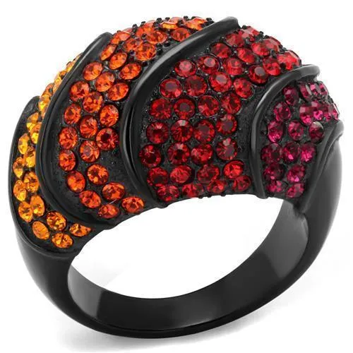 TK2553 - IP Black(Ion Plating) Stainless Steel Ring with Top Grade Crystal in Multi Color - Grocery