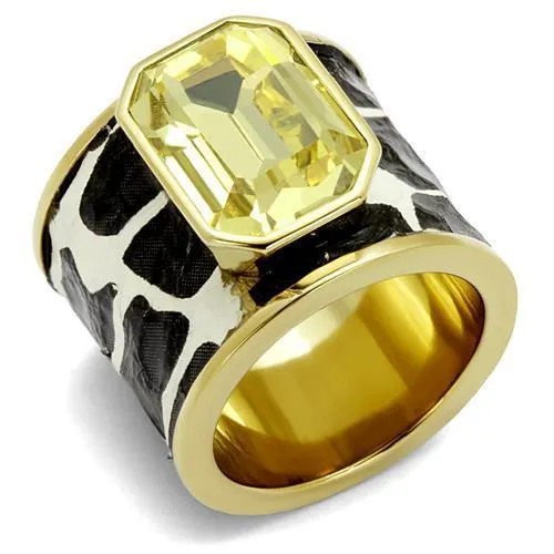 TK2701 - IP Gold(Ion Plating) Stainless Steel Ring with Top Grade Crystal in Citrine Yellow - Grocery