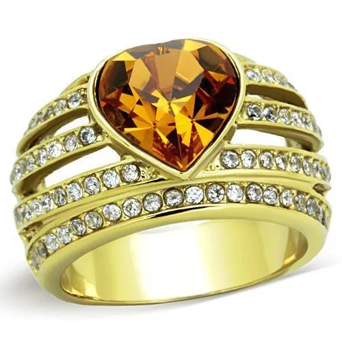 TK1563 - IP Gold(Ion Plating) Stainless Steel Ring with Top Grade Crystal in Topaz - Grocery