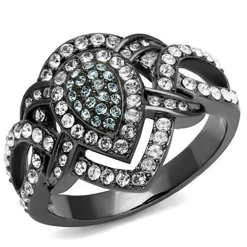 TK2679 - IP Light Black (IP Gun) Stainless Steel Ring with Top Grade Crystal in Multi Color - Grocery