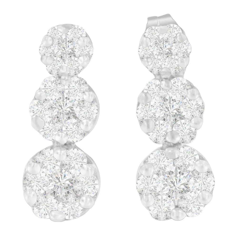14K White Gold 1 1/2 cttw Round Cut Diamond Earrings (H-I, SI2-I1) - Grocery
