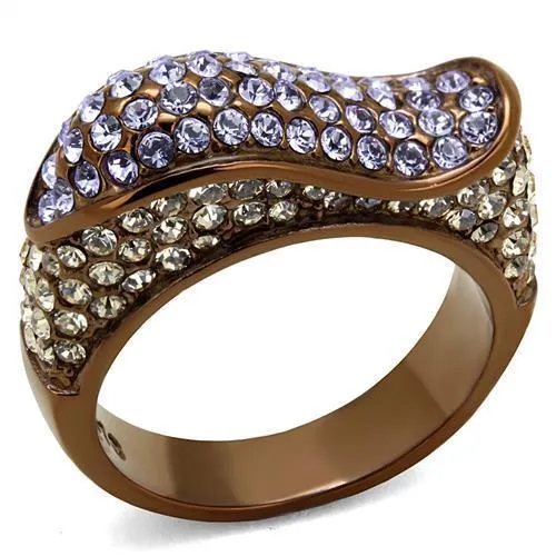 TK2754 - IP Coffee light Stainless Steel Ring with Top Grade Crystal in Multi Color - Grocery