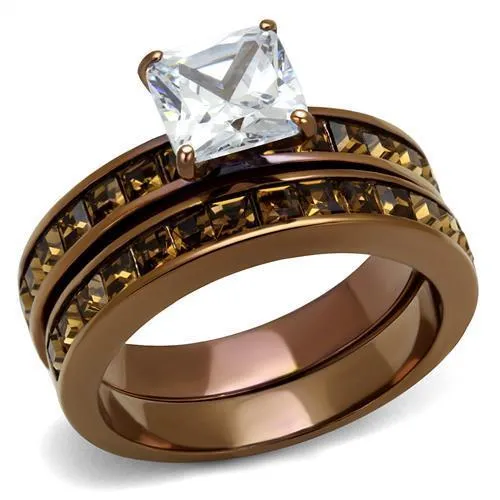 TK2954 - IP Coffee light Stainless Steel Ring with AAA Grade CZ in Clear - Grocery