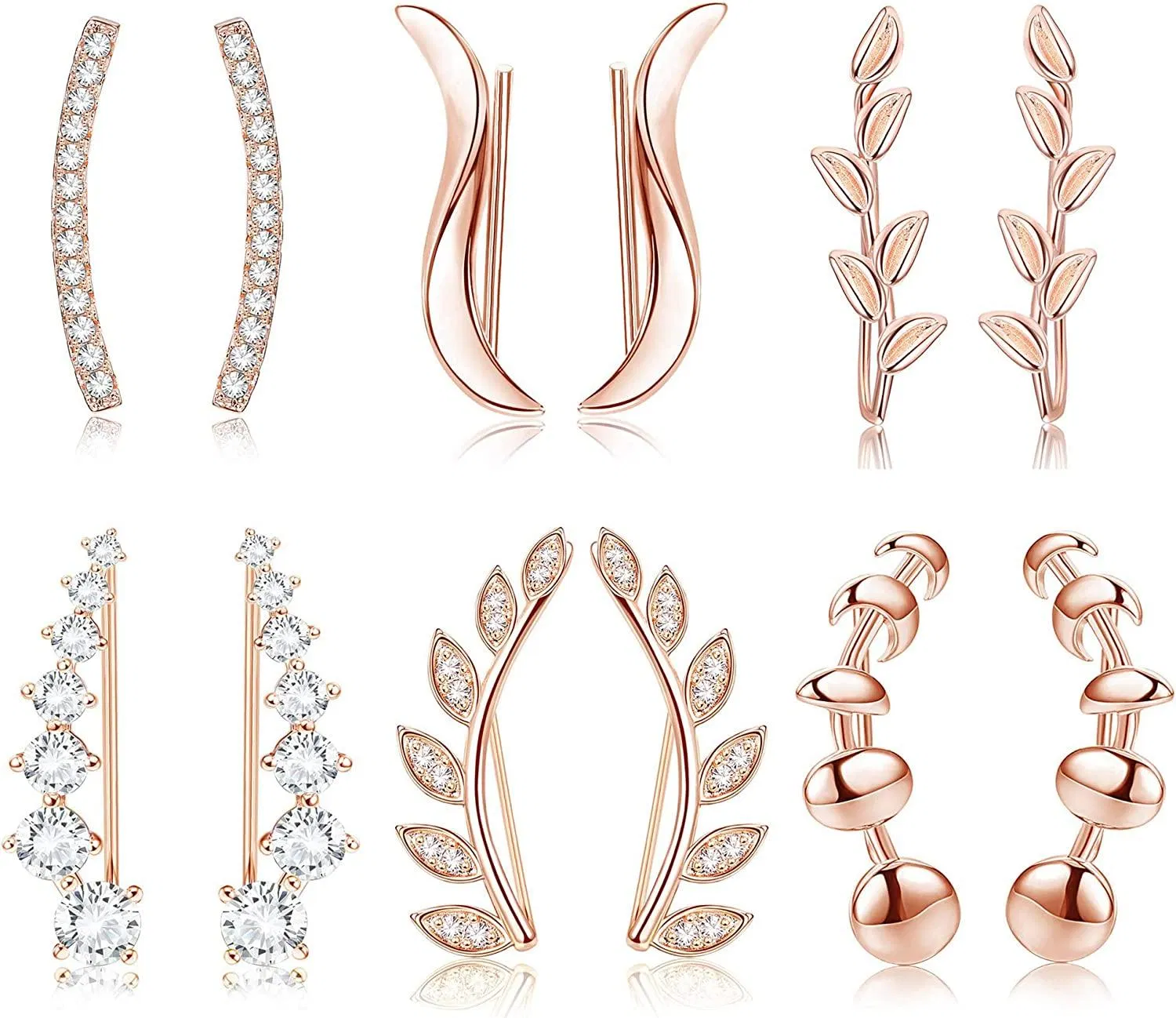 6Pairs Ear Cuffs Climber Hoop Earring CZ Arrow Crawler Stud Earring Jacket for Women - Grocery