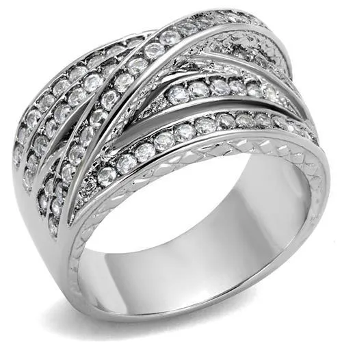 TK2096 - High polished (no plating) Stainless Steel Ring with AAA Grade CZ in Clear - Grocery