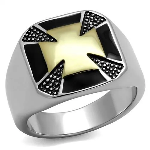 TK3019 - Two-Tone IP Gold (Ion Plating) Stainless Steel Ring with Epoxy in Jet - Grocery