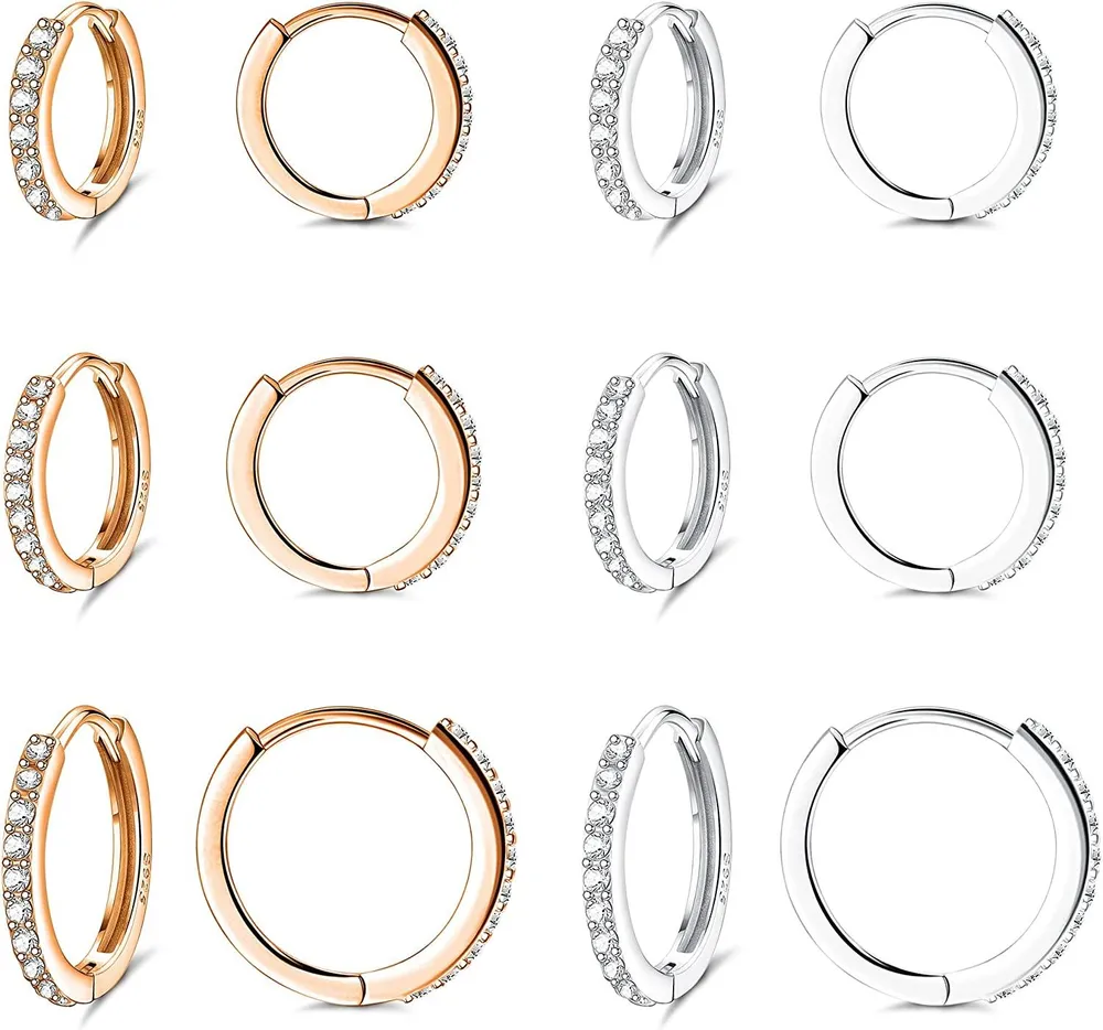 6Pairs Small Huggie Hoop Earrings for Women Stainless Cubic Zirconia Earrings Tiny Cartilage Hoop Earrings Piercing - Grocery