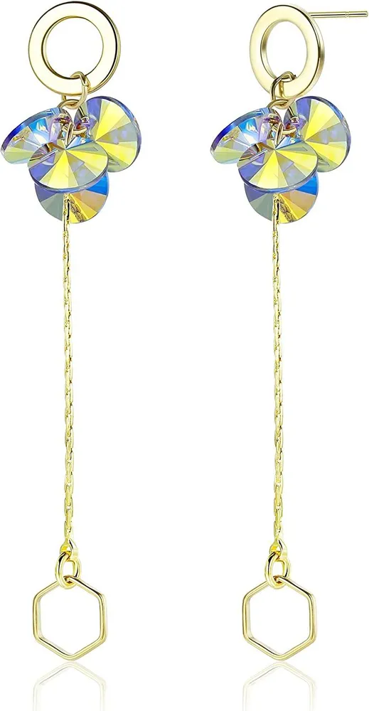 14K Gold Plated Crystal Dangle Earrings Hexagon Drop Earrings for Women with Gift Box; Crystals from Austria - Grocery