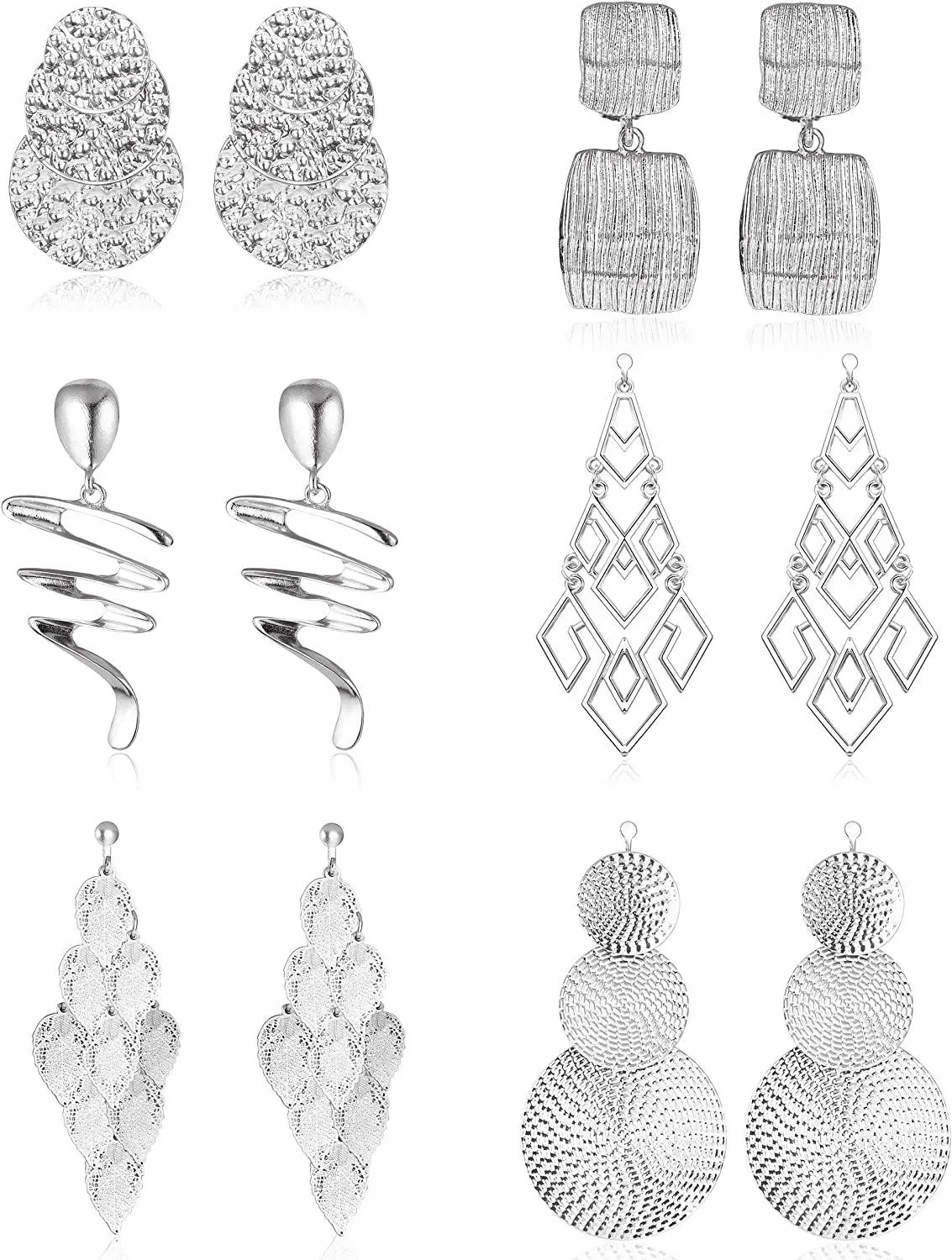 6 Pairs Clip on Earrings for Women Geometric Statement Silver Gold Clip on Earrings Non Piercing Drop Dangle Earrings Women's Clip-on Earrings Set - Grocery