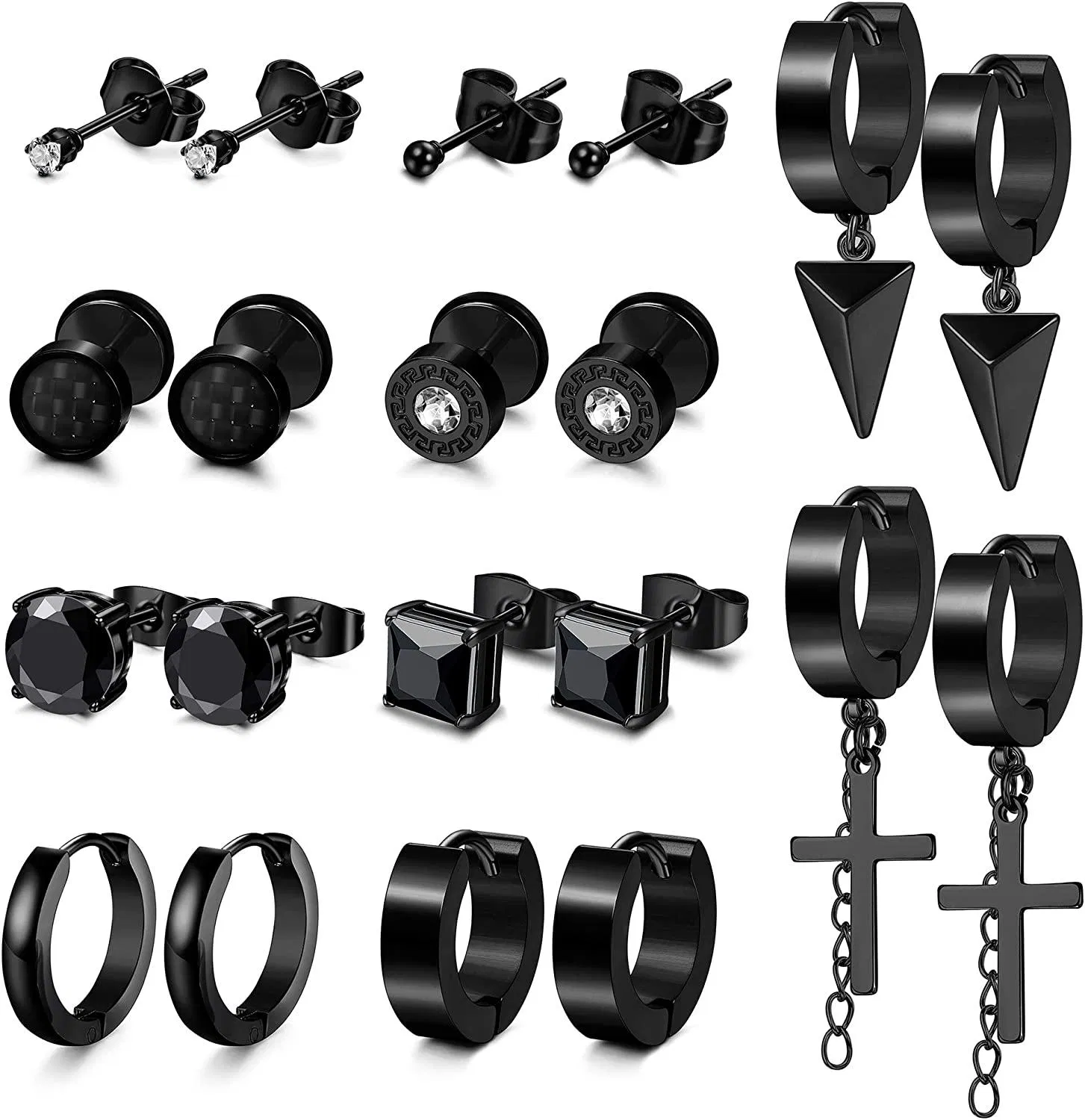 Stud Earrings for Men Stainless Stud Earrings Set Mens Earrings Piercing Hoop Jewelry - Grocery