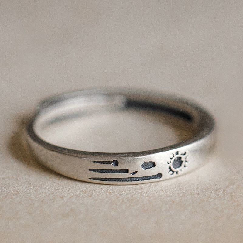 S925 Silver Aged Vintage Sun And Moon Ring - Grocery