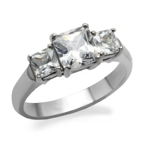 TK058 - High polished (no plating) Stainless Steel Ring with AAA Grade CZ in Clear - Grocery