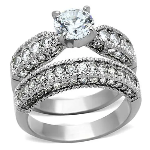 TK1318 - High polished (no plating) Stainless Steel Ring with AAA Grade CZ in Clear - Grocery