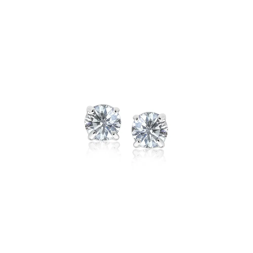 14k White Gold 3mm Faceted White Cubic Zirconia Stud Earrings - Grocery