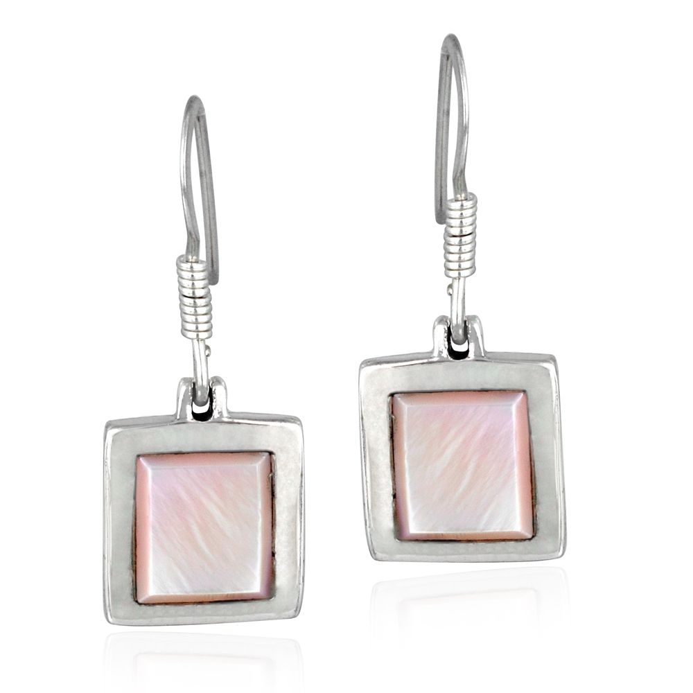 Sterling Silver Pink Shell Square Dangle Earrings - Grocery